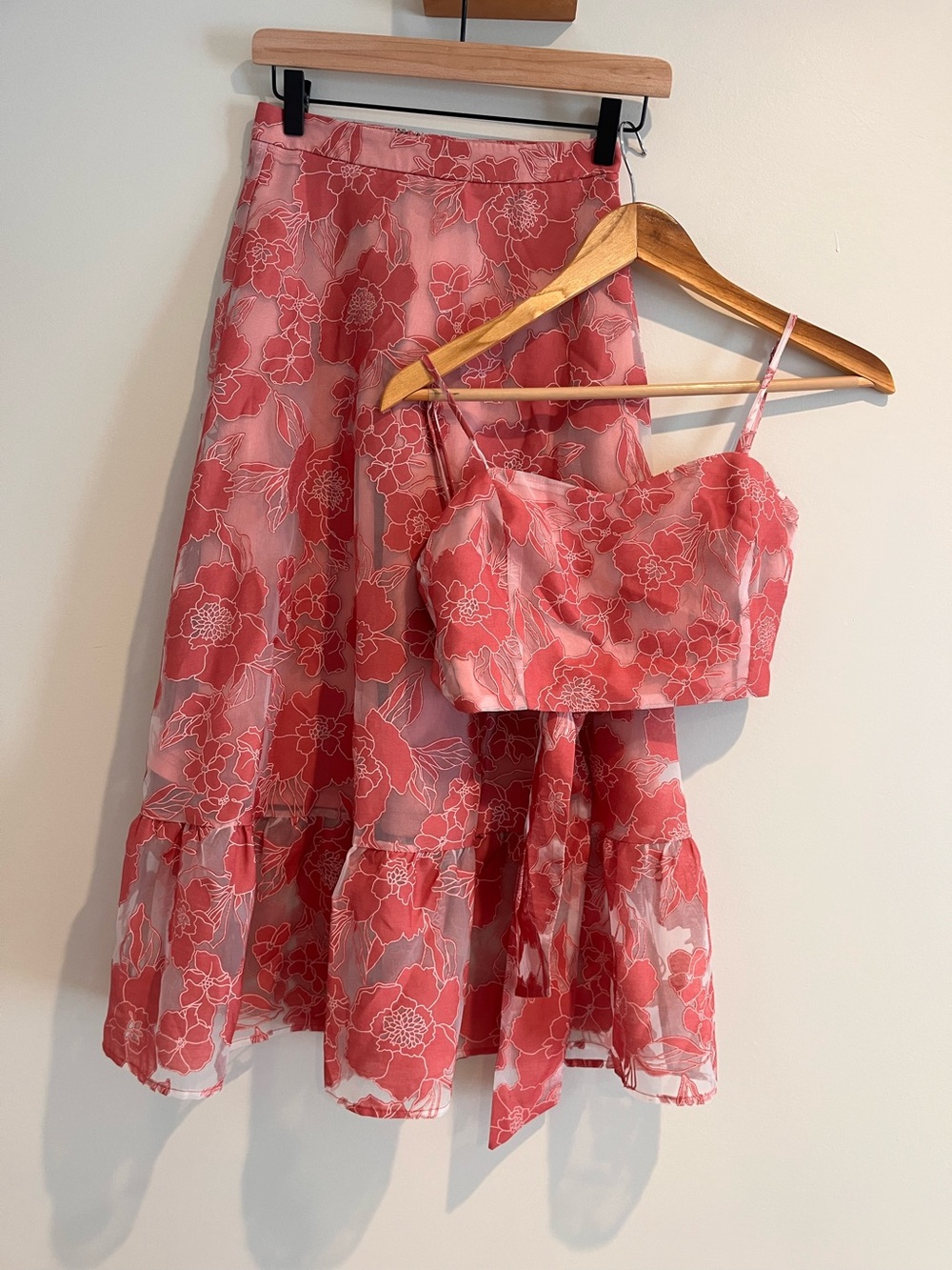 Lulus Certainly Stylish Mauve Pink Burnout Floral Two-Piece Midi Skirt Dress XS